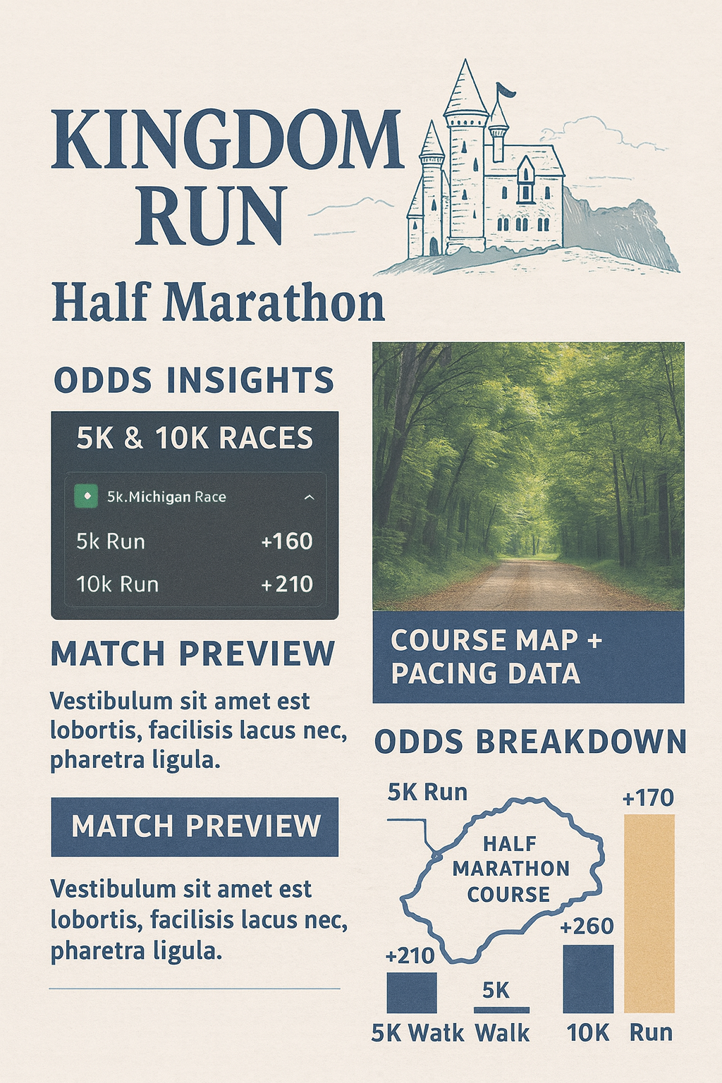 Kingdom Run course map and light betting-style stats